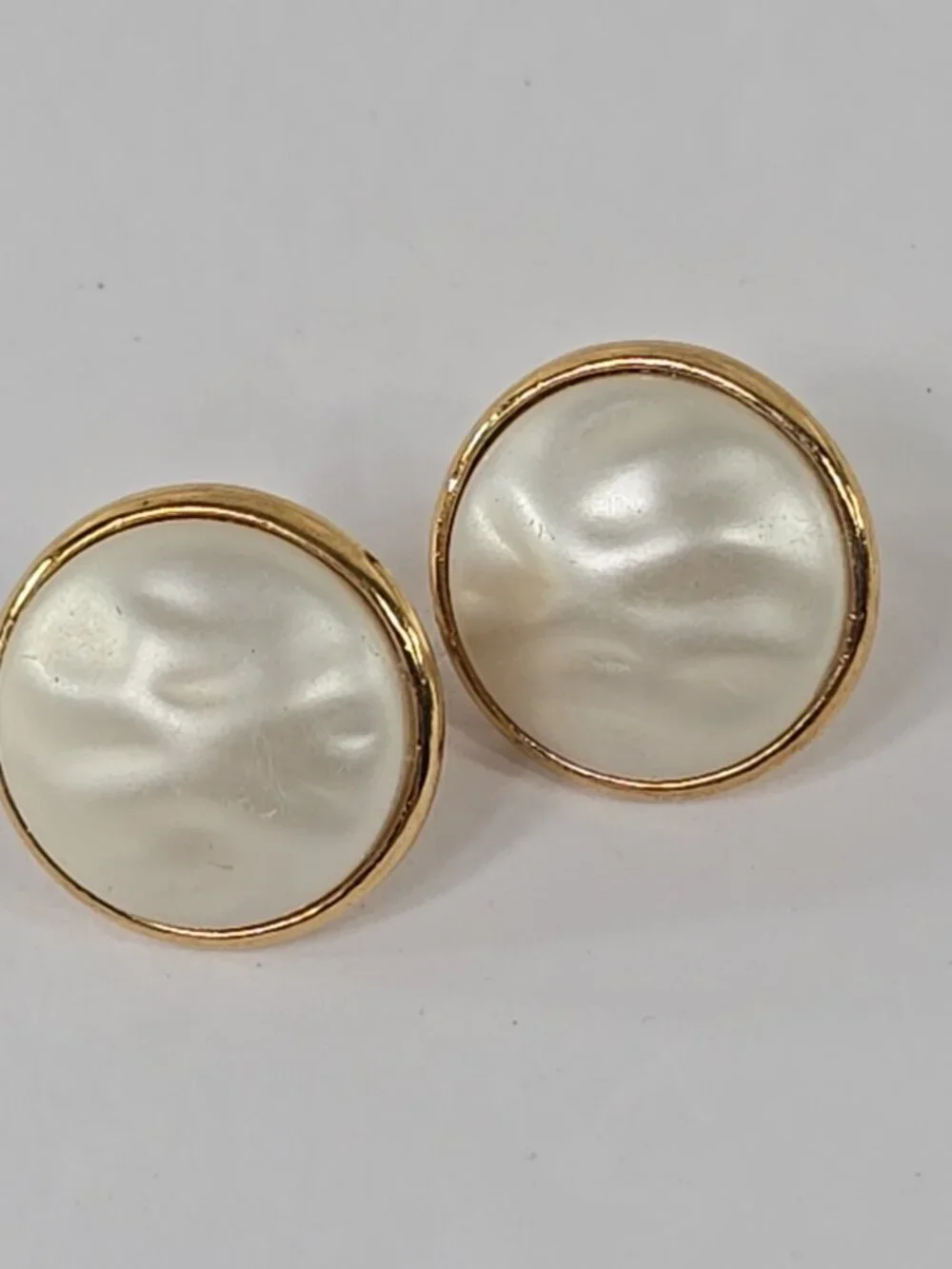 VINTAGE Trifari Gold Tone Faux Pearl Clip‑On Earrings Round Classic Signed......